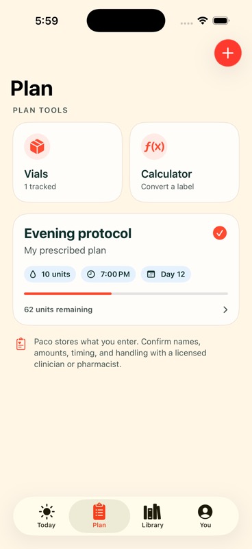 Paco protocol plan screen.