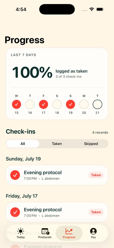 Paco progress and dose history screen.
